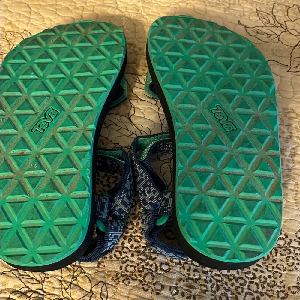 Teva Kids Blue Patterned Strap Sandals with Teal Accents